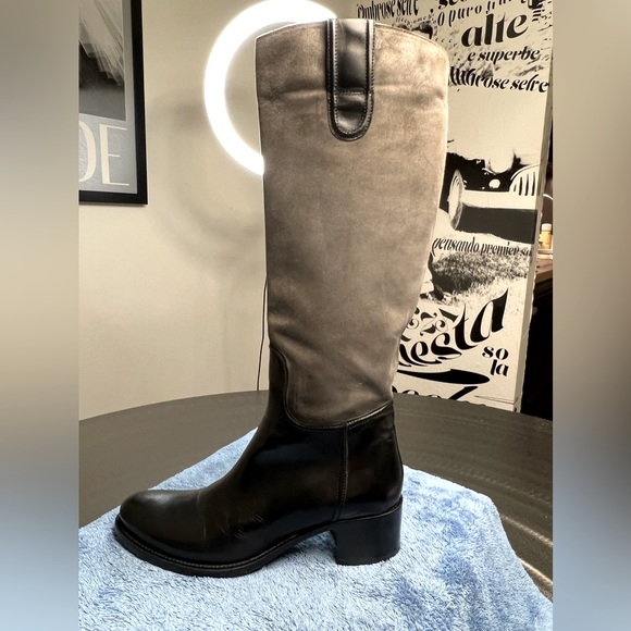 Le PePe Canoscio Fango Black leather and grey suede riding boots - Picture 13 of 16